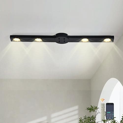 Image of GEADI LED Ceiling Light 82CM, 24W Dimmable Ceiling Lamp, 4-Rotatable Lights Ceiling Light Fitting with Remote for Living Room, Bedroom, Hallway, Black