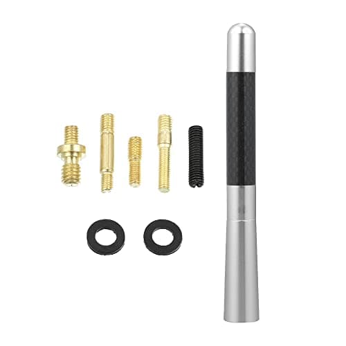 Image of X AUTOHAUX 12cm Car Antenna Mast Set Universal Carbon Fiber Pattern Silver Tone