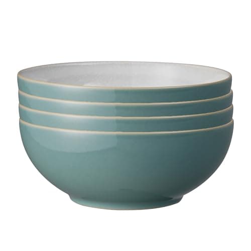 Image of Denby - Elements Fern Green Cereal Bowls Set of 4 - Dishwasher Microwave Safe Crockery 820ml 17cm - Green, White Ceramic Stoneware Tableware - Chip & Crack Resistant Soup Bowls