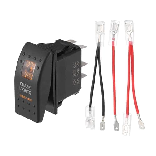 Image of VekAuto 5 Pin UTV Chase Lights Rocker Switch SPST Kit, 20A/12V 10A/24V SPST on Off Universal for Automotive Cars Waterproof ABS Orange Interior LED with Wires