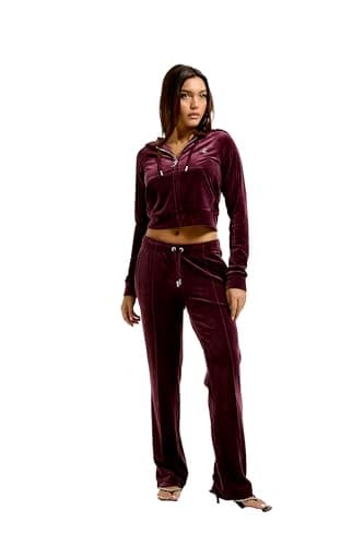 Image of Juicy Couture Women's Madison Hoodie Hooded Sweatshirt Jacket with Hood and Zip Made of Velour Hoodie, Winetasting, L