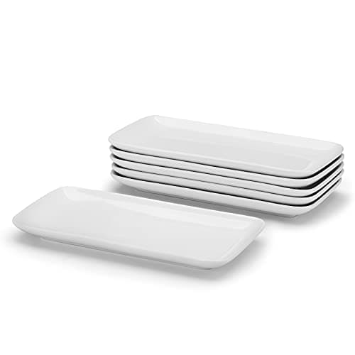 Image of Miicol Rectangle Serving Platters Set of 6, White Serving Plates 9 inch / 23cm, Small Ceramic Dinner Plates for Dessert, Sushi, Side Dishes, Party