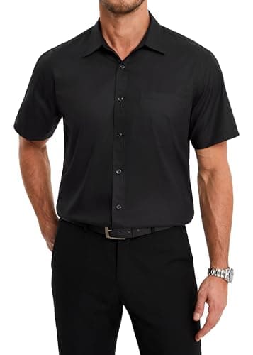 Image of HISDERN Mens Shirts Short Sleeve Black Dress Shirts Casual Smart Non Iron Shirts Regular Fit Button Down Shirt for Formal Busniess 3XL