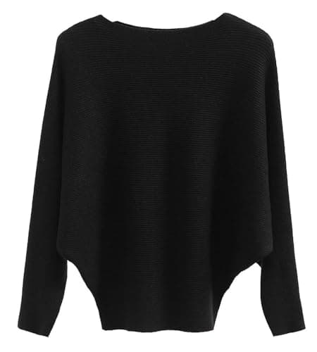 Image of OUKIN Batwing Jumpers for Women UK Long Sleeve Sweater Crew Neck Oversized Knit Pullover Tops Black