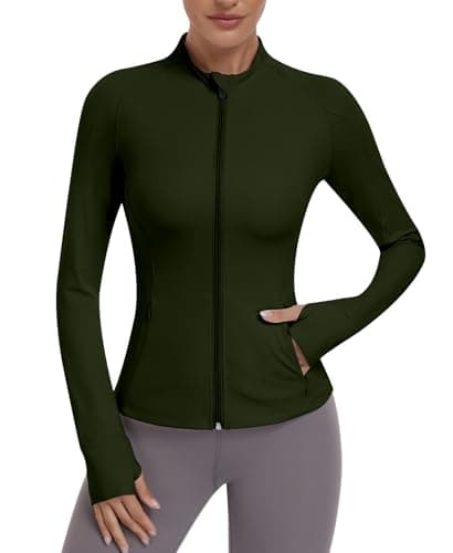 Image of JoyGirl Womens Zip Up Sport Running Jacket with Pockets Long Sleeve Workout Jackets Slim Fit Gym Yoga Tops with Thumb Holes (Green,S)