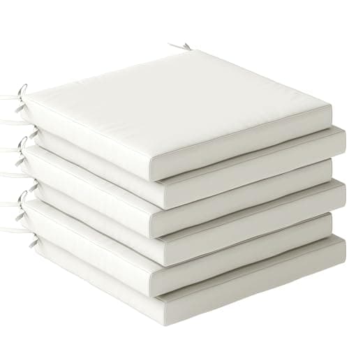 Image of Outsunny Outdoor Seat Cushions Set of 6 with Machine Washable Cover, Square Water Repellent Seat Cushions for Patio Furniture with Ties, Chair Pads, Garden Seat Pads, Cream White