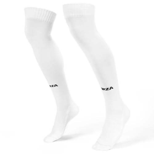 Image of FORZA Classic Football Socks [9 Colours] | Knee-High Football Socks with Reinforced Heel & Toe - Available in Sizes XS-XL (S/M (UK 4-7), White)