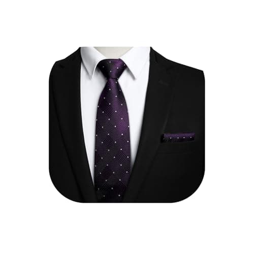 Image of HISDERN Check Wedding Tie Handkerchief Men's Necktie & Pocket Square Set ?Purple & White?