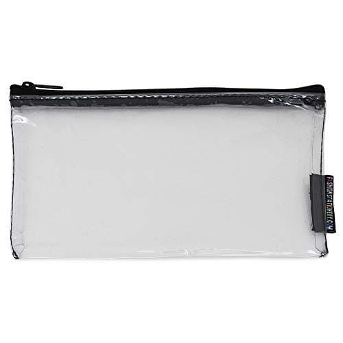 Image of Fashion Stationery Clear Pencil Case for Exams Small See Through Plastic Transparent Slim with Black Zip for Secondary School GCSE Exam Pencil Cases Teenagers Boys and Girls