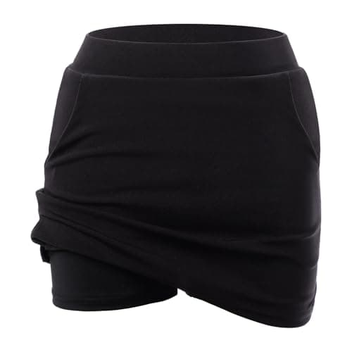 Image of InfiniZer Girls School Skort 2-in-1 Athletic Shorts Uniform Skirt with Built-in Stretchy Shorts Tennis Skirt with Pockets for School PE Running Sports (UK, Age, 7 Years, 8 Years, Regular, Black)
