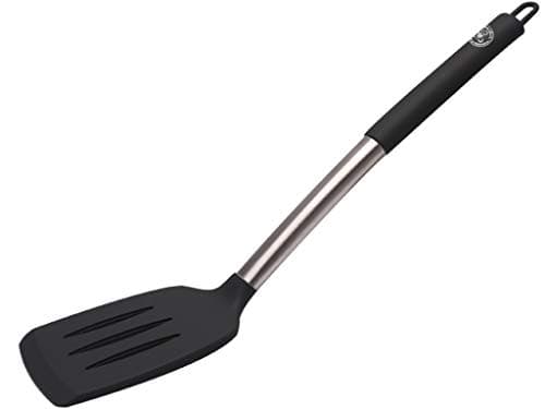 Image of Starchef Silicone Slotted Turner Spatula Heat Resistant Non-Stick Soft Grip, Stainless Steel(Black)