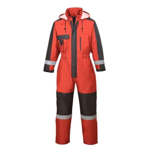 Image of Portwest S585 Mens Hi Vis Waterproof Winter Overalls Quilt Lined Thermal Boiler Suit 300D Oxford Taped Seams Reflective Double Knee for Construction Highways Rail Outdoor, Red, XXL