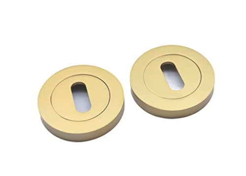 Image of Oval Profile Round Concealed Escutcheon Keyhole Covers with Screws in Various Finishes (Satin Brass)