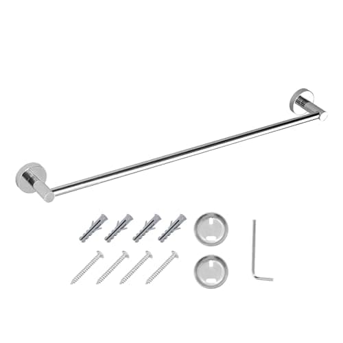 Image of JASSFERRY Wall Mounted Towel Rail 600 mm Single Mount Bath Towel Storage Bar Rod for Bathroom Kitchen Door Chrome