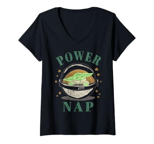 Image of Womens Star Wars The Mandalorian The Child Power Nap Portrait V-Neck T-Shirt