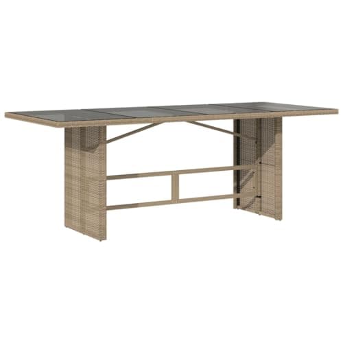 Image of vidaXL Garden Table with Glass Top - Beige Poly Rattan, Outdoor Dining Table, 190x80x75 cm - Tempered Glass Surface, Powder-Coated Steel Frame, UV