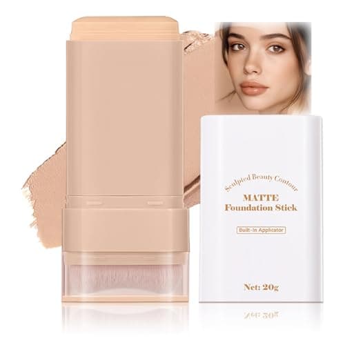 Image of Matte Foundation Stick with Built-in Brush – Waterproof Full Coverage Concealer & Hydrating Color-Changing Skin Tint – Lightweight, Long-Lasting Smooth Cream Makeup for Even Complexion (Warm Beige)