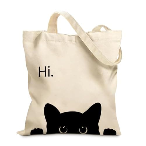 Image of Komergave Cute Black Cat Canvas Tote for Women Pets Lover Gifts Tote Bag Double Sided Printed Canvas Tote Bag with Long Handle Reusable Foldable Shopping Bags for Picnics, Camping & Daily Use (B)