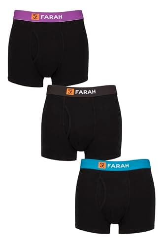 Image of Farah Men’s Cotton Keyhole Trunks – 3 Pack Soft Stretch Fit Underwear, Classic Design with Breathable Comfort for Everyday Wear, Sizes S–XXL Black M