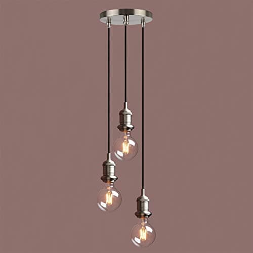 Image of Yosoan Lighting Industrial Loft Bar Brushed Cluster 3 Way Pendant Light Fittings, Vintage Triple Hanging Pendant Ceiling Lights for Kitchen Island Living Room Dining Room (Brushed)