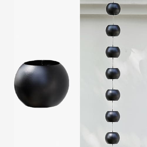 Image of PLAOEGCN Black Powder Coated Stainless Steel Rain Chain, Unique Metal Catcher, Adjustable Gutter Downspout Replacement for Garden Yard Porch Decor(1 m (3.2ft))