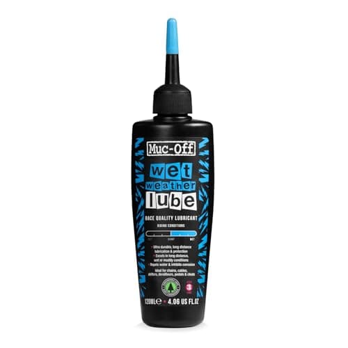 Image of Muc-Off Wet Chain Lube - Ultra Durable Biodegradable Bike Chain Oil - Repels Water for Wet and Muddy Rides - Silky Shifting for MTB, Road & Cyclocross - 120ml