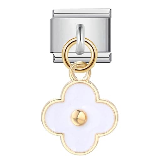 Image of MARJS Four Leaf Dangle Clover 4 Flower Charm Silver Italian 9mm Link Stainless Steel Compatible With Bracelet