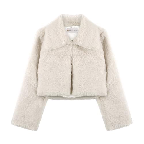 Image of Bolerose Girls Cosy Faux Fur Childrens Kids Collared Bolero Shrug Jacket Coat (Beige, 3-4 Years)