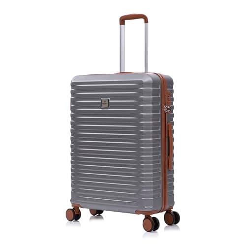 Image of Rocklands Medium Suitcase Hard Shell Lightweight 4 Dual Spinner Wheels Trolley Luggage Suitcase Hold Check in Luggage TSA Combination Lock (Grey, Medium 24")
