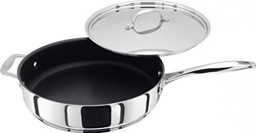 Image of Stellar Profile Stainless Steel Teflon Non-Stick Large Sauté Pan 28cm with Lid and Helper Handle, Induction Ready