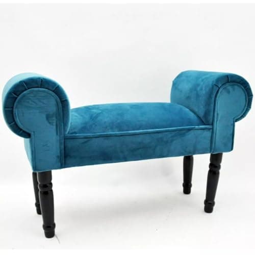 Image of AcaciaHome Durable & Stylish Velvet Window Seat Bed End Chaise Lounge - Crushed Velvet Fabric, Solid Wood Feet, Padded Armrests, Sponge Padded Seat, Perfect for Bedroom or Living Room (Blue)