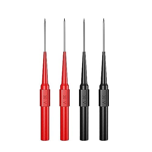 Image of Cleqee 4PCS Automotive Back Probe Pins Multimeter Wire Piercing Test Probes with 4mm Female Socket 0.7mm Puncture Needle 30V/10A for Small IC Pins Electronic Testing Red&Black