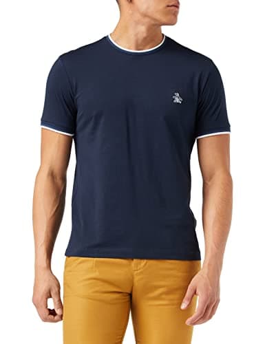 Image of ORIGINAL PENGUIN Men's Sticker Pete Ringer Tee T Shirt, Dark Sapphire, S UK