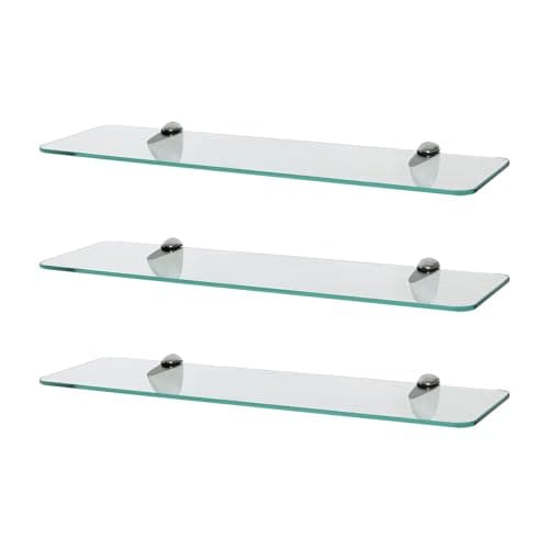 Image of Harbour Housewares Rounded Floating Glass Bathroom Shelves - 50cm - Clear/Chrome - 3x Wall-Mounted Kitchen Bedroom Shower Room Décor Caddy Towel Storage Organiser Shelving Rack with Brackets