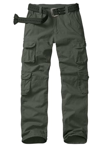 Image of Peysuck Womens Cargo Work Trousers Cotton Combat Outdoor Hiking Trousers Army Military Tactical Pants with 10 Pockets for Casual Walking Travel(No Belt Grey Green