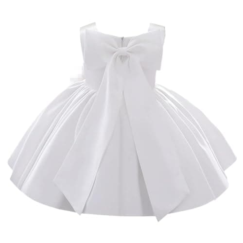 Image of Flower Girls Wedding Dress Kids Pageant Bridesmaid Dress Baby Silky Satin Bowknot Toddler Girl Pirncess Birthday Party Christening Baptism Dresses Formal Prom Gown White - Bow 6-12 Months