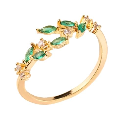 Image of Mikovivi Adjustable Open Rings for Women, Cubic Zirconia Gold Leaf Ring Stackable Rings Elegant Leaf Ring Jewelry Gift for Birthday Mother's Day