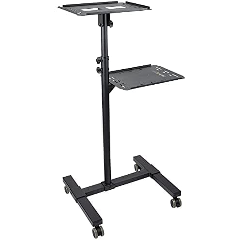 Image of StarTech.com Mobile Projector and Laptop Stand/Cart - Heavy Duty Portable Projector Stand (2 Shelves, hold 22lb/10kg each) - Height Adjustable Rolling Presentation Cart w/Lockable Wheels (ADJPROJCART)