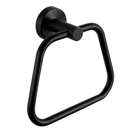 Image of DIYZON Matte Black Towel Ring, Bathroom Hardware Towel Holder, 304 Stainless Steel Towel Ring for Bathroom, Contemporary Trapezoid Towel Hook, Wall Mounted (Screw Installation)