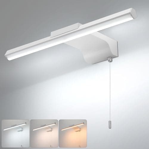 Image of Lightsjoy 40CM Bathroom Mirror Light with Pull Cord Switch 8W Bathroom Wall Lights 3 Colors Dimmable Mirror Lamps IP44 Shaving& Make Up Light Above Bathrooms Picture Lights for Living Room White
