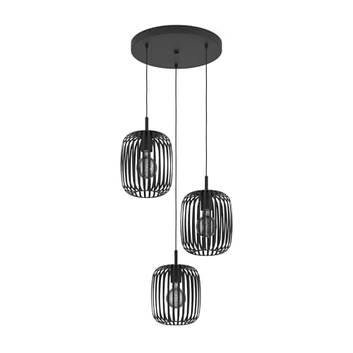 Image of Eglo Pendant Lighting Romazzina, 3 lamp Ceiling Light Fitting, Cluster Hanging lamp for Dining and Living Room, Black Metal, E27 Socket, Ø 18 in