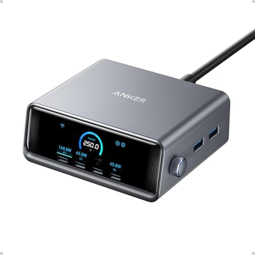 Image of Anker Prime 250W USB C Charger, Ultra-Fast 6-Port GaN Charging Station, 2.26" LCD Display and Smart Control Dial, Compatible with MacBook Pro/Air, iPhone 15/14/13, Pixel, Galaxy, Apple Watch, and More