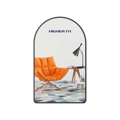 Image of HIGHBATH 50x70 cm Large Arched Mirror Black Brushed Frame Wall Mirrors Metal Framed HD Glass Wall Mirrors for Makeup Bathroom Living Room