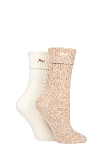Image of Jeep Ladies Super Soft Turn Over Top Polyester Boot Socks Pack of 2 Taupe/Cream 4-8