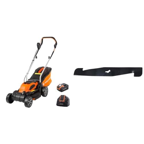 Image of Yard Force 40V 32cm Cordless Lawnmower with Lithium-ion Battery and Quick Charger LM G32, Black/Orange & Blade for CORDLESS LAWNMOWERS 32cm BLADE for LMG32 + LMG32/ LTG30
