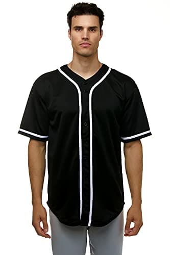 Image of JC DISTRO Men's Short Sleeve Plain Button Down Baseball Jersey Team Jersey Available Upto 3XL, Black, XXXL