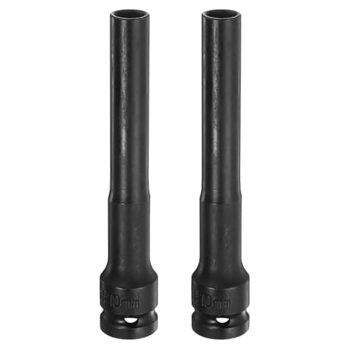 Image of sourcing map 2pcs Deep Thin Wall Impact Socket 10mm Metric 6 Point Socket 1/2" Square Drive 5" Extra Long Phosphated CR-V Steel Industrial Grade Spindle Axle Nut Socket, Black