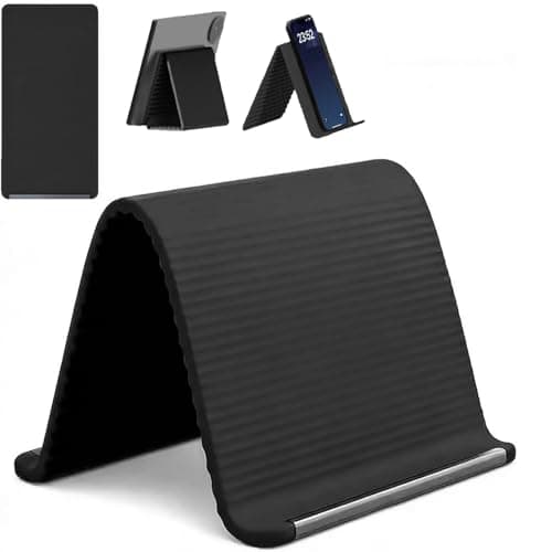 Image of Portable Foldable Silicone Phone Holder Stand, Flexible Bendable Design, Multi-Angle Adjustable Anti-Slip Desktop Mount for Phones, Tablets & Small Devices, Ergonomic Portable Holder (Black)