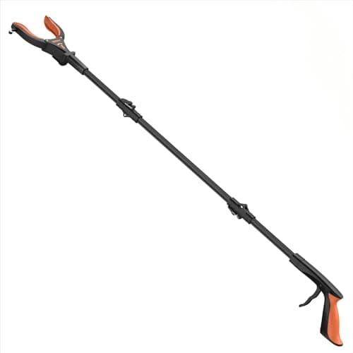 Image of Kekoy Extendable Grabber Reacher Tool with Headlight, 32 inch Foldable Lawn Trash Picker Upper Grabber, 90° Rotating Anti-Slip Jaw, Heavy-Duty Stick, Portable Claw Grabber for Elderly(Orange）
