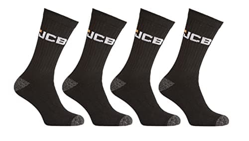 Image of JCB - Men's Black work wear boot Socks | 4 Pairs | U.K. Size 6-11 | Boot Socks, Reinforced Socks, Terry Cushioning (UK, Numeric, 6, 11, Regular, Regular, Black)